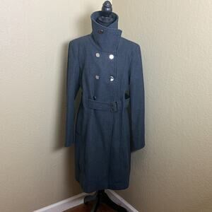 GUESS Women’s Gray Wool Blend Belted Coat Double Breasted Long Jacket